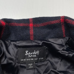 unisex Bardot Junior, navy check wool blend jacket / coat, EUC, size 1,  