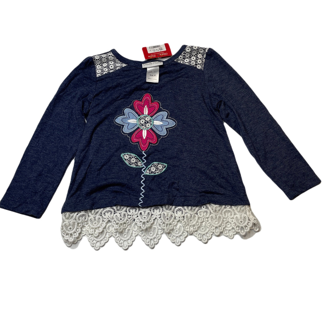 Girls Ollies Place, lace trim lightweight cotton long sleeve top, NEW, size 4,  