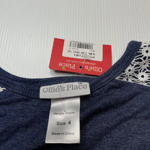 Load image into Gallery viewer, Girls Ollies Place, lace trim lightweight cotton long sleeve top, NEW, size 4,  