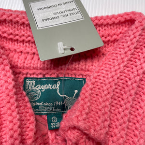 Girls Mayoral, pink knitted short sleeve sweater top, NEW, size 2,  
