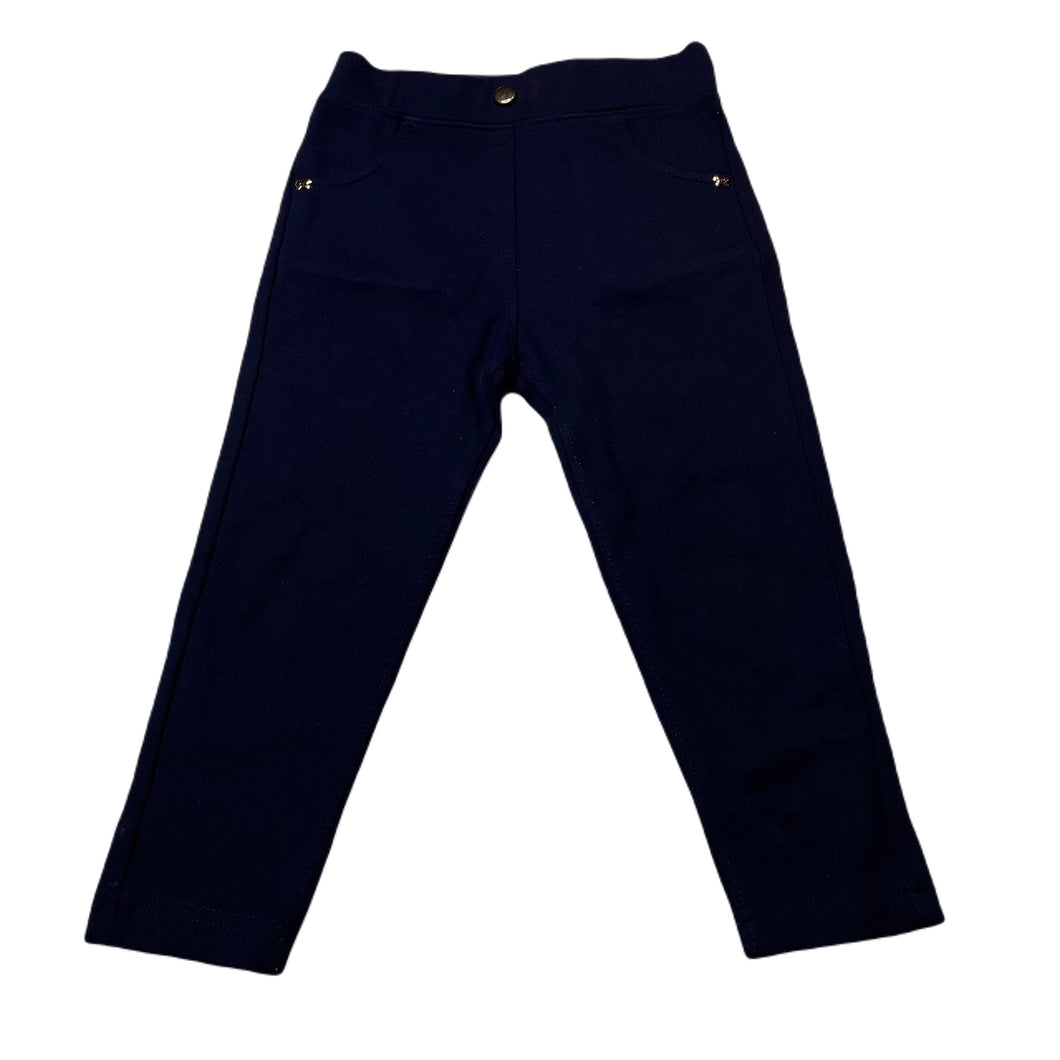 Girls Tiny Toon, navy stretchy pants / bottoms, elasticated, Inside leg: 29.5cm, GUC, size 2,  