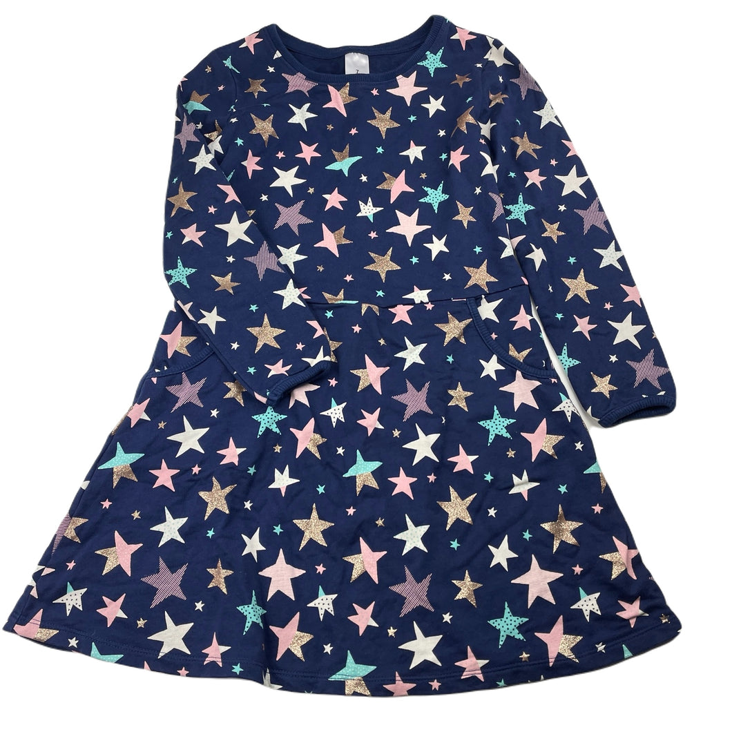 Girls Target, cotton long sleeve dress, stars, EUC, size 7, L: 62cm