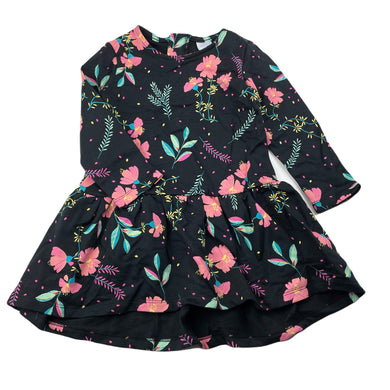 Girls Target, floral cotton long sleeve dress, EUC, size 2, L: 43cm