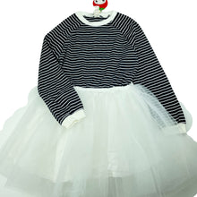 Load image into Gallery viewer, Girls STRAWBERRY CORAL, navy &amp; white stripe tulle dress, NEW, size 6-7, L: 62cm