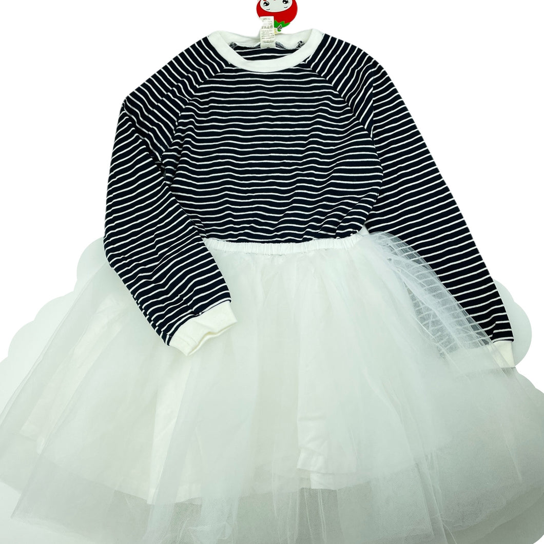 Girls STRAWBERRY CORAL, navy & white stripe tulle dress, NEW, size 6-7, L: 62cm