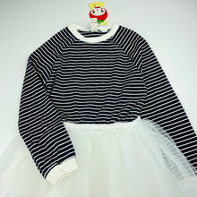 Load image into Gallery viewer, Girls STRAWBERRY CORAL, navy &amp; white stripe tulle dress, NEW, size 6-7, L: 62cm