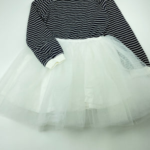 Girls STRAWBERRY CORAL, navy & white stripe tulle dress, NEW, size 6-7, L: 62cm