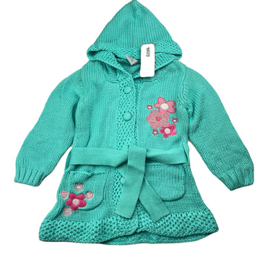 Girls Kids Inc, cotton chunky knit hooded long cardigan, L: 44cm, NEW, size 2,  