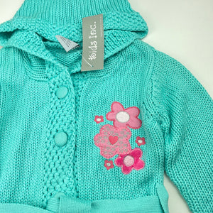 Girls Kids Inc, cotton chunky knit hooded long cardigan, L: 44cm, NEW, size 2,  