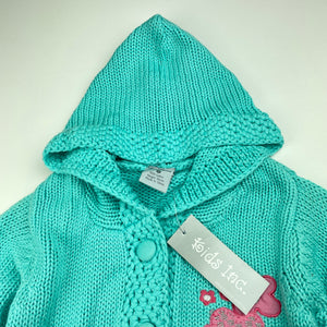 Girls Kids Inc, cotton chunky knit hooded long cardigan, L: 44cm, NEW, size 2,  