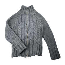 Load image into Gallery viewer, Boys grey, wool blend chunky knit zip up sweater, Sz: S, armpit to armpit: 32cm, armpit to cuff: 32cm, GUC, size 5-6,  