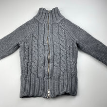 Load image into Gallery viewer, Boys grey, wool blend chunky knit zip up sweater, Sz: S, armpit to armpit: 32cm, armpit to cuff: 32cm, GUC, size 5-6,  