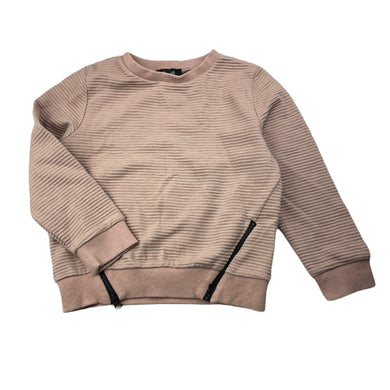 Girls Bardot Junior, pink ribbed long sleeve top, light pilling, FUC, size 4,  