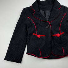 Load image into Gallery viewer, Girls KIBABI, lined black jacket, armpit to armpit: 34cm, shoudler to cuff: 39cm, EUC, size 5-6,  