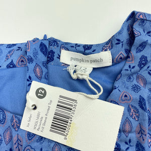 Girls Pumpkin Patch, lined frill sleeve top, NEW, size 12,  