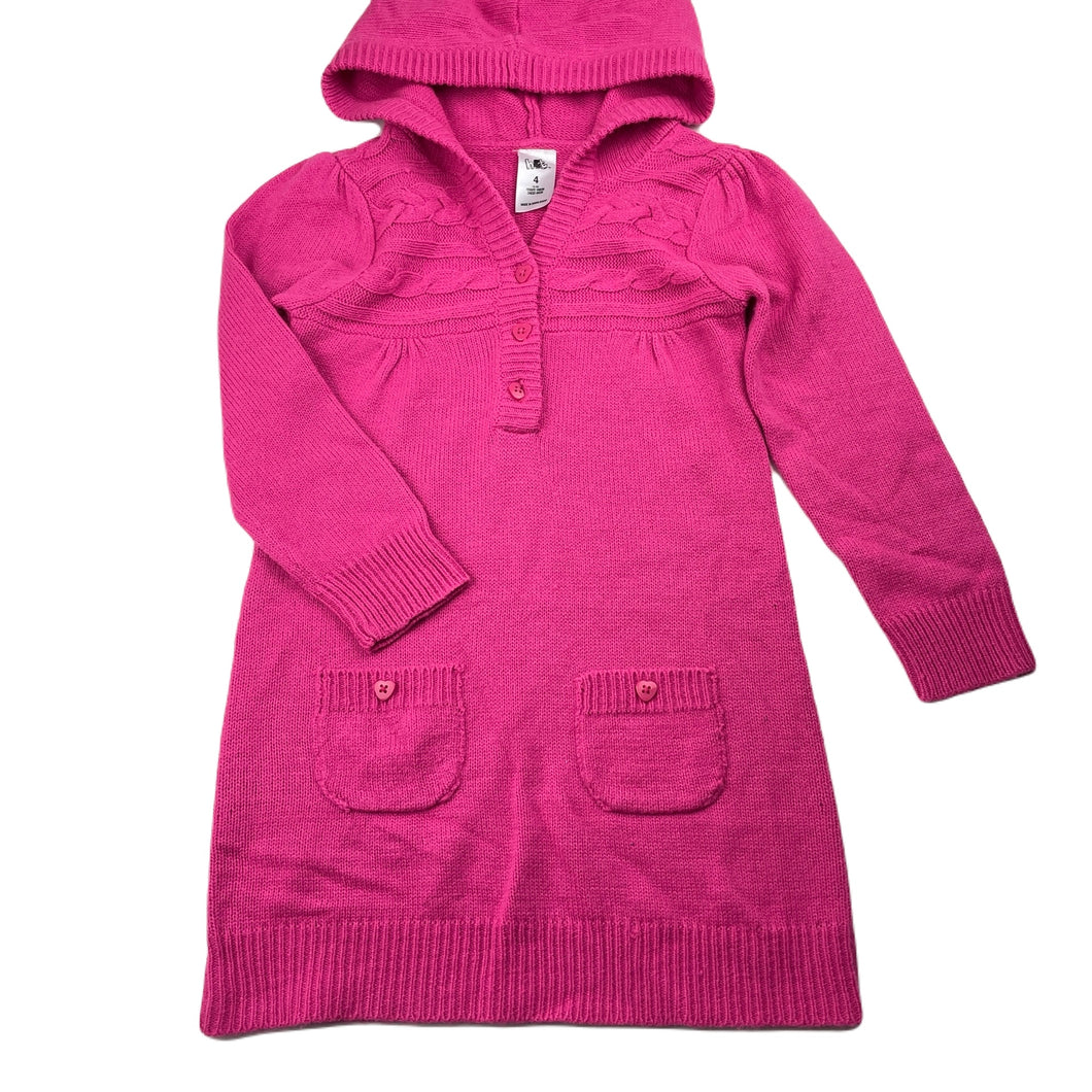 Girls H&T, knitted hooded sweater dress, GUC, size 4, L: 55cm
