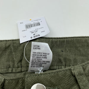 Girls Miss Understood, khaki stretch corduroy pants, adjustable, Inside leg: 59cm, NEW, size 9,  