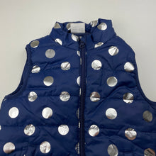 Load image into Gallery viewer, Girls B Collection, navy &amp; silver spot puffer vest, EUC, size 5,  