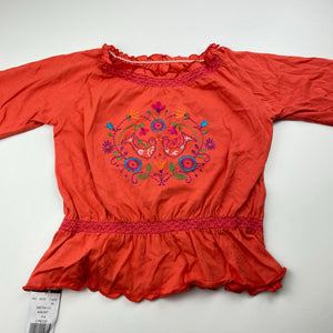 Girls Woolworths, embroidered cotton long sleeve top, NEW, size 3-4,  