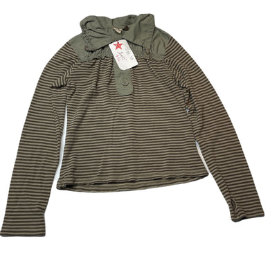 Girls Ikks, kahki stripe long sleeve top, NEW, size 10,  