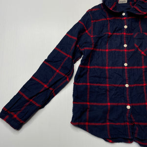 Girls GIORDANO JUNIOR, navy check flannel cotton shirt, poppers, EUC, size 8-9,  