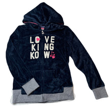 Load image into Gallery viewer, Girls King Kow, navy velour zip hoodie sweater, EUC, size 14,  
