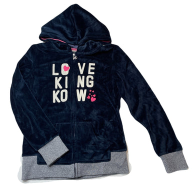 Girls King Kow, navy velour zip hoodie sweater, EUC, size 14,  