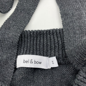 Girls Bel & Bow, grey knitted casual dress, EUC, size 2, L: 48cm