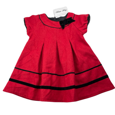 Girls Blue Sky, lined red wool blend dress, NEW, size 12 months, L: 43cm