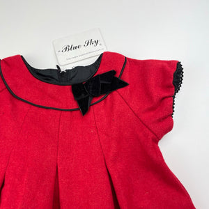 Girls Blue Sky, lined red wool blend dress, NEW, size 12 months, L: 43cm