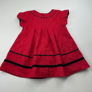 Girls Blue Sky, lined red wool blend dress, NEW, size 12 months, L: 43cm