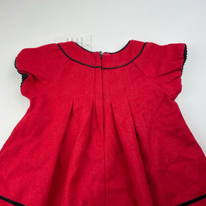 Girls Blue Sky, lined red wool blend dress, NEW, size 12 months, L: 43cm