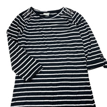 Load image into Gallery viewer, Girls Emerson, lightweight black &amp; white stripe dress, EUC, size 14, L: 74cm