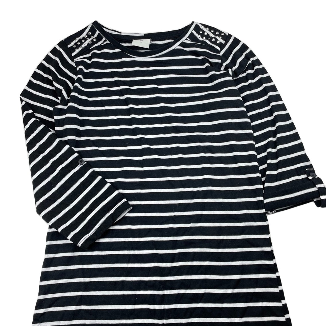 Girls Emerson, lightweight black & white stripe dress, EUC, size 14, L: 74cm
