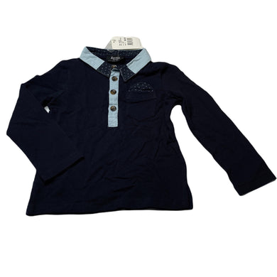 Boys Bardot Junior, navy cotton long sleeve polo top, NEW, size 2,  
