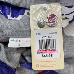 Girls Jack & Milly, grey cotton lightweight jacket, NEW, size 2,  