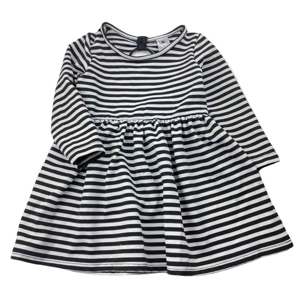 Girls H&T, black & white stripe long sleeve dress, GUC, size 2, L: 45cm