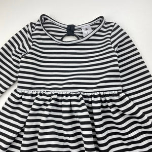 Girls H&T, black & white stripe long sleeve dress, GUC, size 2, L: 45cm