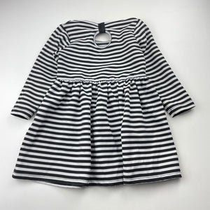 Girls H&T, black & white stripe long sleeve dress, GUC, size 2, L: 45cm