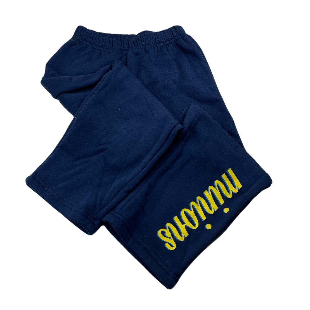 Boys navy, Minions fleece lined pants, elasticated, Inside leg: 41.5cm, FUC, size 6,  