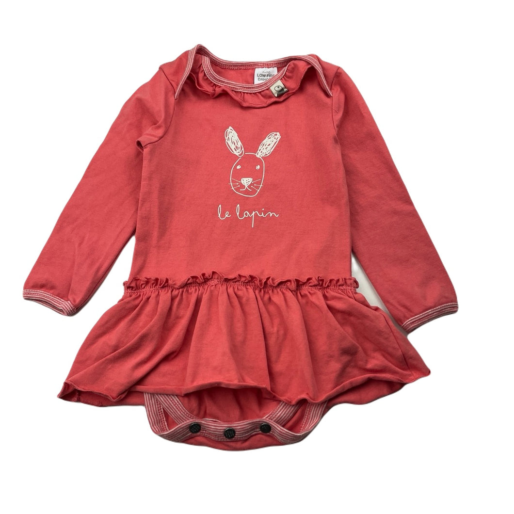 Girls Eeni Meeni Miini Moh, coral stretchy romper, rabbit, EUC, size 1,  