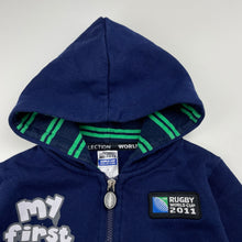 Load image into Gallery viewer, Boys WORLD CUP, Rugby WC 2011 fleece lined zip hoodie sweater, GUC, size 2,  