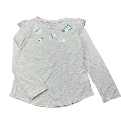 Girls H&T, grey marle long sleeve top, sequin butterflies, FUC, size 7,  