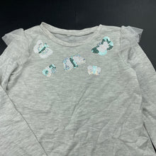 Load image into Gallery viewer, Girls H&amp;T, grey marle long sleeve top, sequin butterflies, FUC, size 7,  