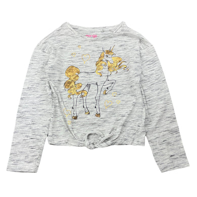 Girls Mango, tie front long sleeve top, unicorn, EUC, size 6,  
