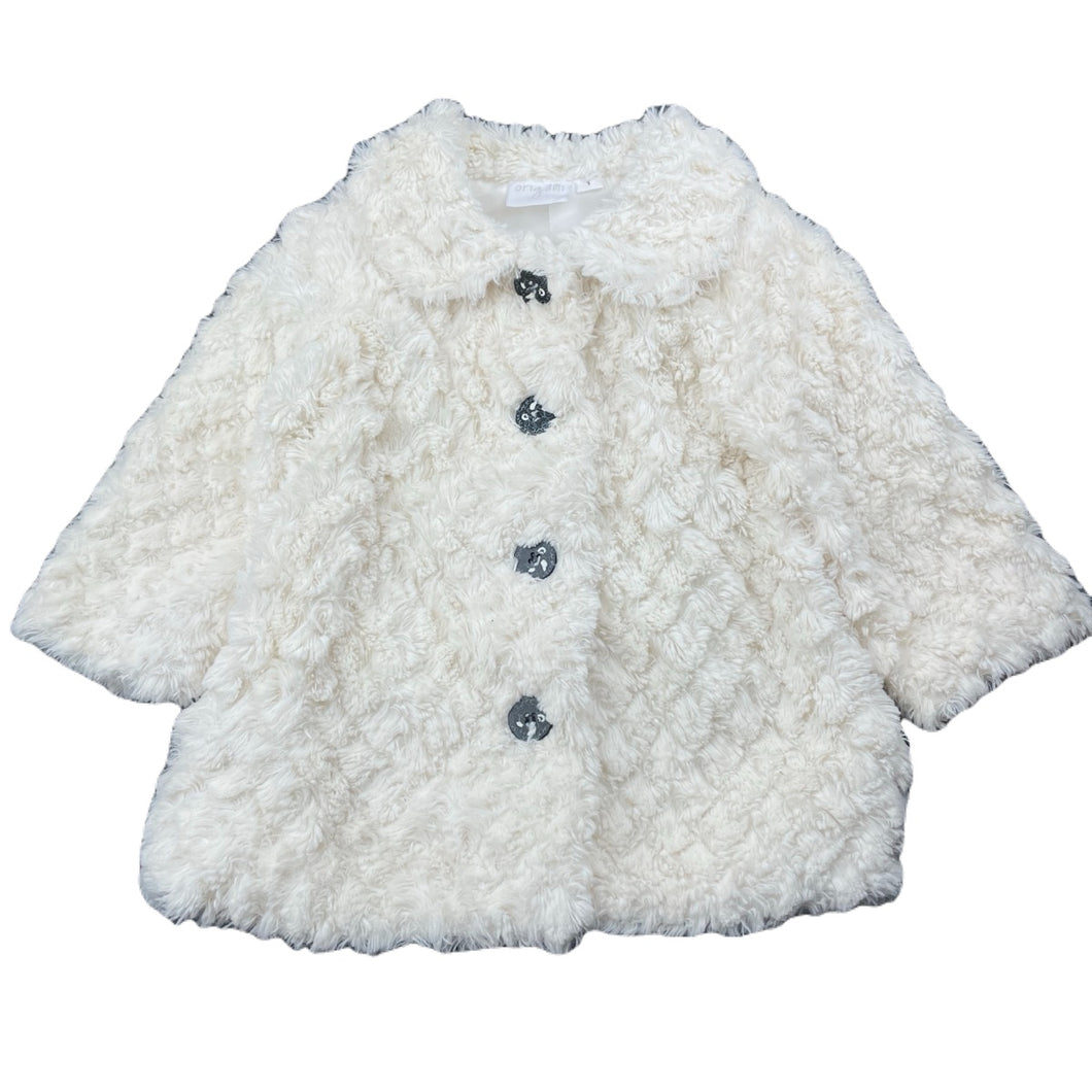 Girls Origami, lined faux fur jacket / coat, L: 38cm, EUC, size 1,  
