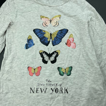 Load image into Gallery viewer, Girls H&amp;M, grey marle long sleeve t-shirt / top, butterflies, GUC, size 9-10,  