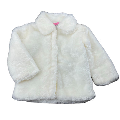 Girls KK AUSTRALIA, lined faux fur jacket, poppers, L: 38cm, GUC, size 2,  