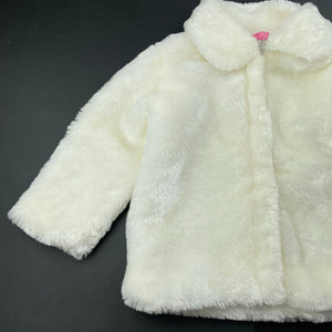 Girls KK AUSTRALIA, lined faux fur jacket, poppers, L: 38cm, GUC, size 2,  