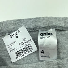 Load image into Gallery viewer, Girls Anko, grey marle leggings, elasticated, Inside leg: 41cm, NEW, size 4,  